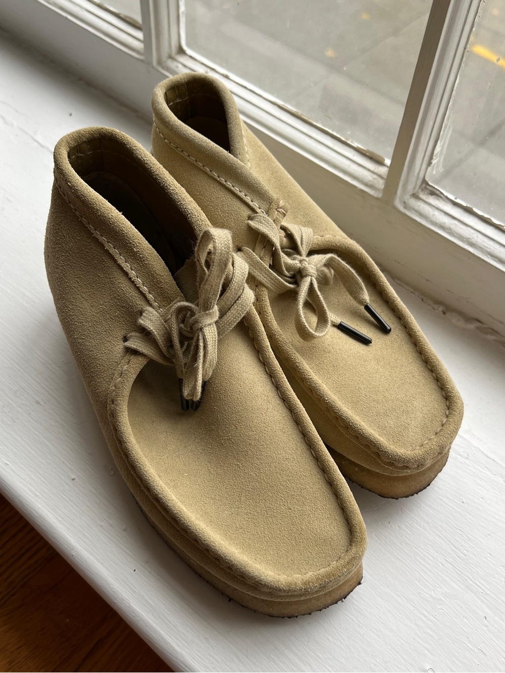Clarks Beige Suede Wallabee Mules